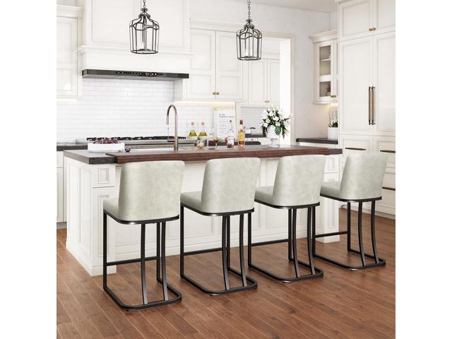 PHI VILLA Light Grey Bar Stools Set of 3, Faux Leather Counter Height Chairs, Kitchen Stools for Island, 24 Inch Barstools with Back