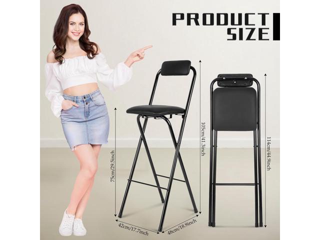 Thyle 2 Pcs Folding Bar Stool with Backrest, Tall Foldable Stool Chair Portable High Folding Bar Chair Counter Height Seat Leather Padded for...