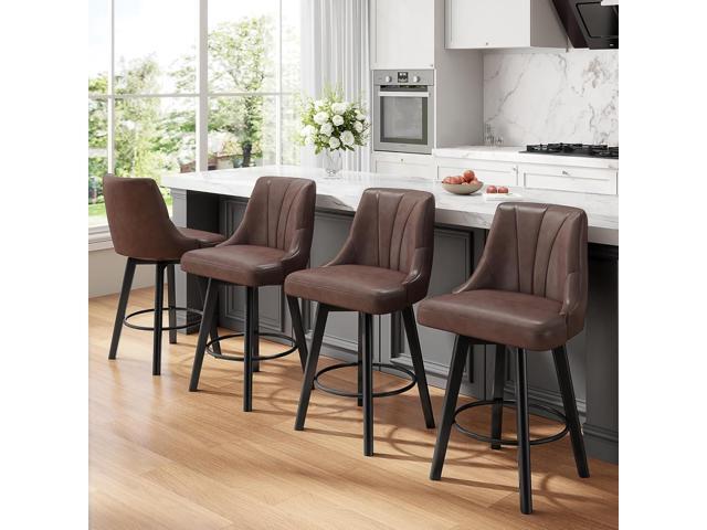 Counter Height Swivel Bar Stool, 24' Upholstered PU Leather Barstools Set of 3, Counter Stool Chair with Back & Solid Wood Legs for Kitchen Island...