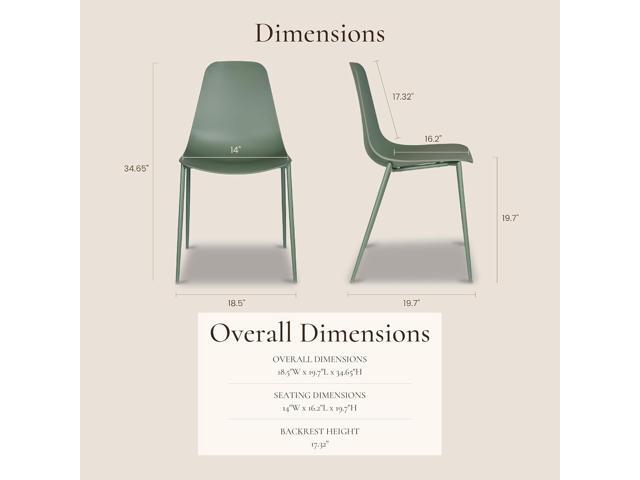 Poly & BARK Isla Modern Kitchen Chairs Set of 4 - Plastic Dining Chair with Metal Legs - Quick Assembly Simple Cafe Chairs Plastic for Indoor or...