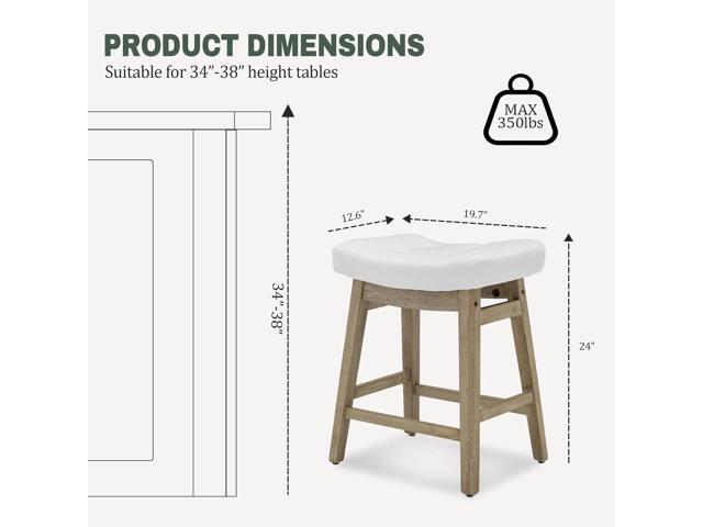 Counter Height White Bar Stools Set of 6 for Kitchen Counter Farmhouse Modern Barstools with Faux Leather Upholstered Backless Seat and Solid Wood...