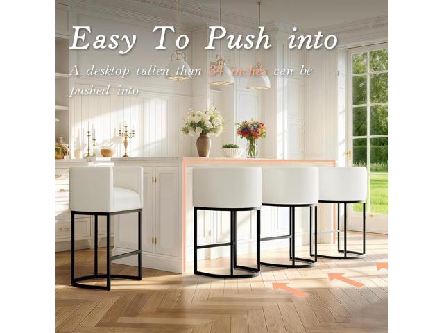 Modern Counter Height Bar Stools,Bar Stools Set of 4,PU Leather Upholstered Barrel Barstools with Backs,26'' Kitchen Island Chairs,Metal Black...