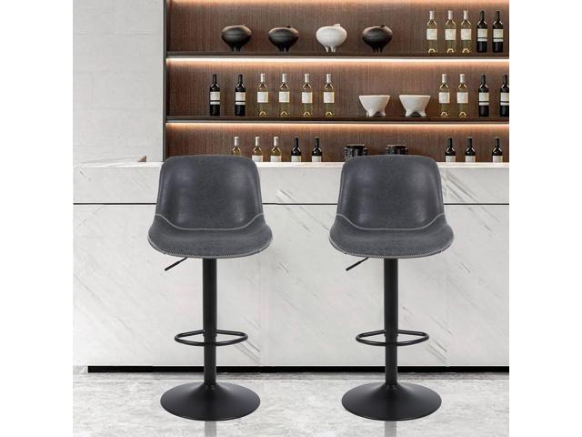 Bar Stools Set of 2, Swivel Counter Height Barstools with Back, Adjustable Bar Chairs, Tall Armless PU Leather Kitchen Island Stool (Black)