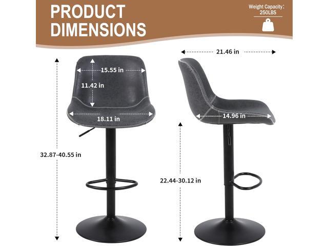Bar Stools Set of 2, Swivel Counter Height Barstools with Back, Adjustable Bar Chairs, Tall Armless PU Leather Kitchen Island Stool (Black)