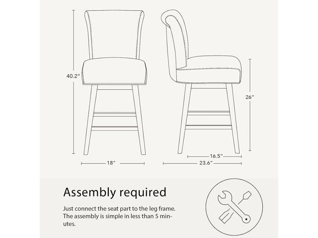 CHITA 26 Inch Counter Height Swivel Bar Stools Set of 2, FSC Certified Modern Upholstered Swivel Barstool Chairs with Back, Fabric in Linen