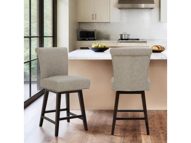 CHITA 26 Inch Counter Height Swivel Bar Stools Set of 2, FSC Certified Modern Upholstered Faux Leather Swivel Barstool Chair with Back, Stone Grey