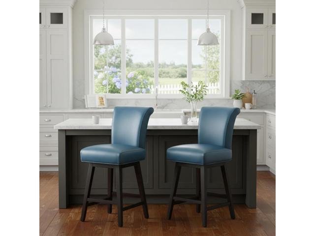 CHITA 26 Inch Counter Height Swivel Bar Stools Set of 2, FSC Certified Modern Upholstered Faux Leather Swivel Barstool Chair with Back, Blue
