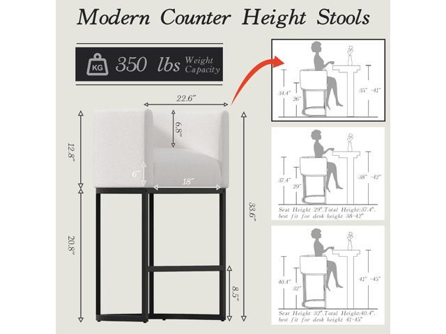 Modern Counter Height Bar Stools,Bar Stools Set of 3,Fabric Upholstered Barrel Barstools with Backs,26'' Kitchen Island Chairs,Metal Black...