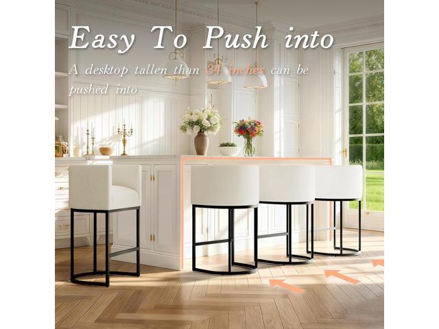 Modern Counter Height Bar Stools,Bar Stools Set of 3,Fabric Upholstered Barrel Barstools with Backs,26'' Kitchen Island Chairs,Metal Black...