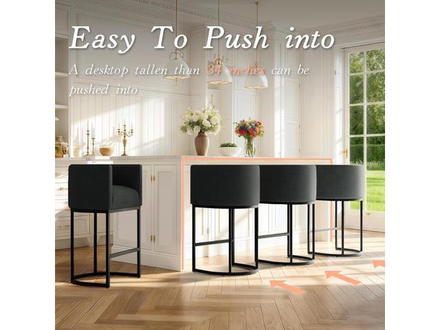 Modern Counter Height Bar Stools,Bar Stools Set of 2,Fabric Upholstered Barrel Barstools with Backs,26'' Kitchen Island Chairs,Metal Black...