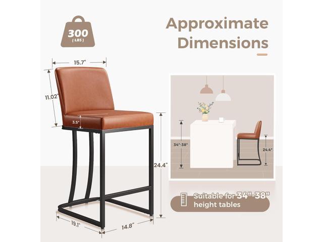 MAISON ARTS Counter Height Bar Stools with Back Set of 4 for Kitchen Counter, 24 Inch Modern Upholstered Faux Leather Barstools Farmhouse Bar...
