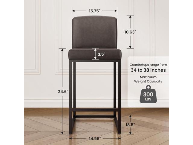 PHI VILLA Bar Stools Set of 3 - Counter Height Bar Stool Leather Stools for Kitchen Counter, Grey Bar Stools with Back