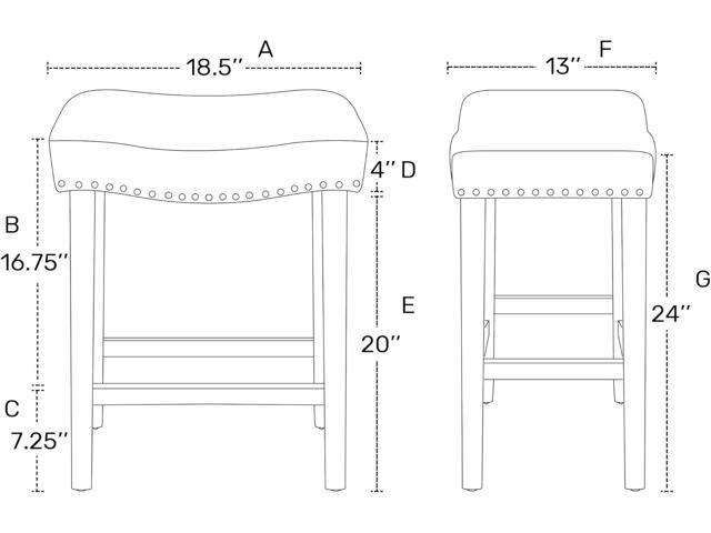 WO Home Furniture Counter Height Bar Stool Set of 2 PCS 24' Backless Saddle Seat Barstool w Antique Gray Legs (Navy Blue)