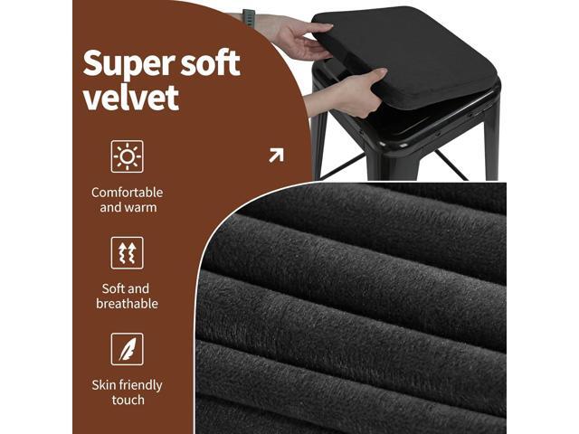 SINOSSO Magnetic Memory Foam Metal Stool Cushions Set of 4, Luxury Velvet Bar Cafe Stackable Chair Seat Pads, Non-Slip & Washable (Square, Black, 4)