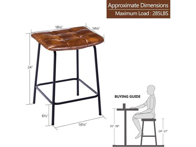 DUHOME 24 Square Tufted Counter Bar Stools Set of 2, Breathable Faux Leather Upholstered Barstool with Footrest, Backless Stool for Kitchen Counter...