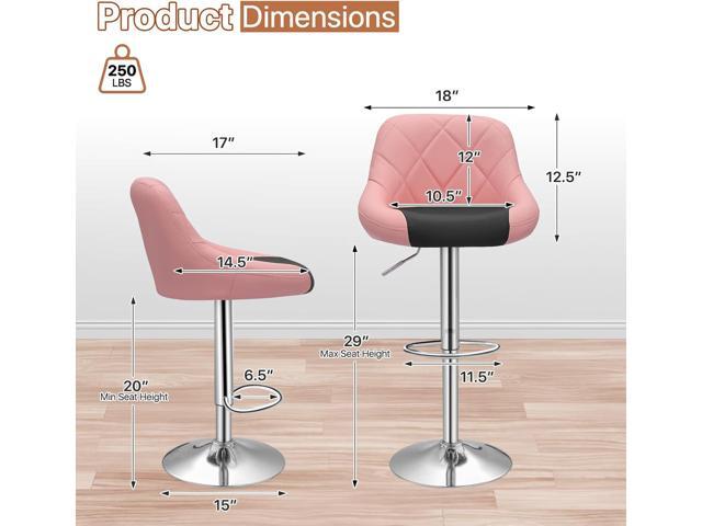 Magshion Faux Leather Bar Stools Adjustable 360 Degree Swivel Backrest Footrest Barstool Set of 4, Pink/Black