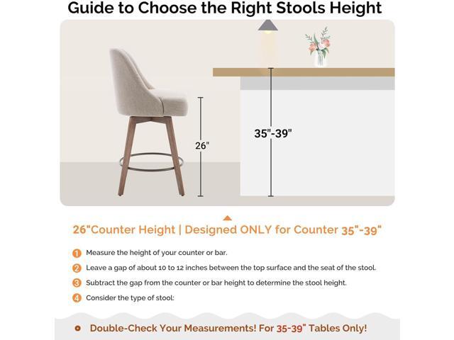 Counter Height Bar Stools Set of 3, Modern Mid-Century Swivel Barstools with Backs and Wood Legs, Linen Fabric Upholstered Bar Chairs, 26' Seat...