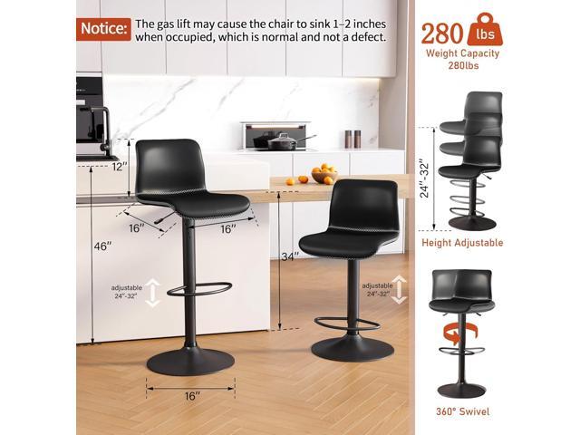 HeuGah Swivel Bar Stools Set of 2, Adjustable Counter Height Barstools with Back, Black Faux Leather Bar Chairs for Kitchen Island (Black, Set of 2...