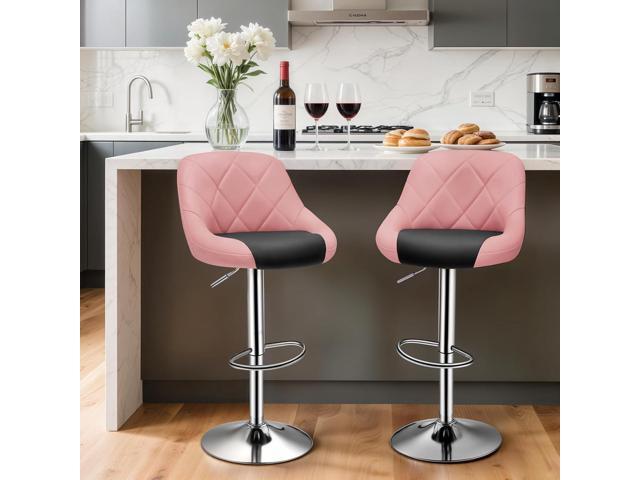Magshion Faux Leather Bar Stools Adjustable 360 Degree Swivel Backrest Footrest Barstool Set of 4, Pink/Black