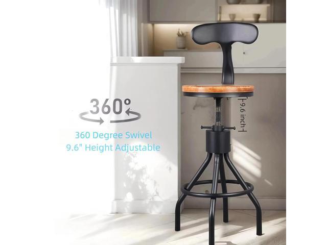 Set of 2 Industrial Bar Stools with Backrest 23-33inch Swivel Wooden Seat Kitchen Island Dining Chair Counter Stool Height Adjustable
