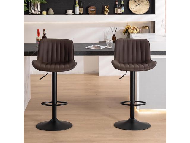 YOUNUOKE Counter Height Bar Stools Set of 2, Adjustable Swivel Stool Chairs with Back, Brown Faux Leather Upholstered, Mid-Century Modern Barstools...