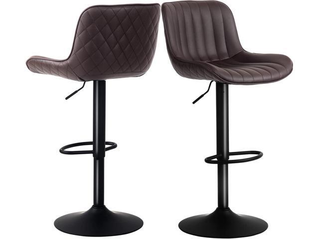 YOUNUOKE Counter Height Bar Stools Set of 2, Adjustable Swivel Stool Chairs with Back, Brown Faux Leather Upholstered, Mid-Century Modern Barstools...