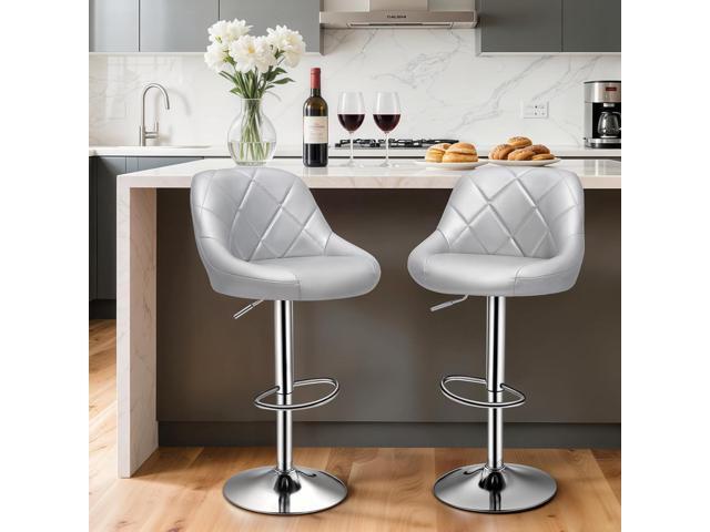 Magshion Faux Leather Bar Stools Adjustable 360 Degree Swivel Backrest Footrest Barstool Set of 4, Silver