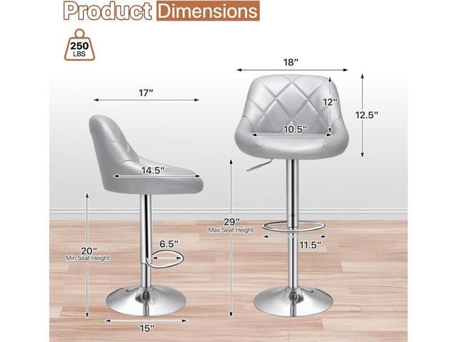 Magshion Faux Leather Bar Stools Adjustable 360 Degree Swivel Backrest Footrest Barstool Set of 4, Silver