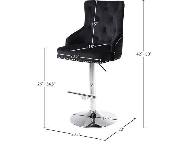 Meridian Furniture Claude Collection Modern Contemporary Velvet Upholstered ADJUSTABLE Bar Counter Stool with Polished Chrome Metal Base, 20.5'...