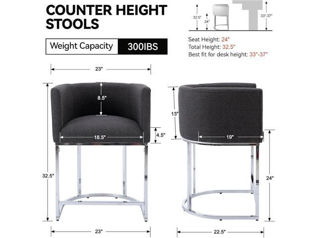 Contemporary Charcoal Linen Bar Stools Set of 3, 24' Upholstered Fabric Counter Height Barstools Kitchen Counter Island Stools with Screwed...