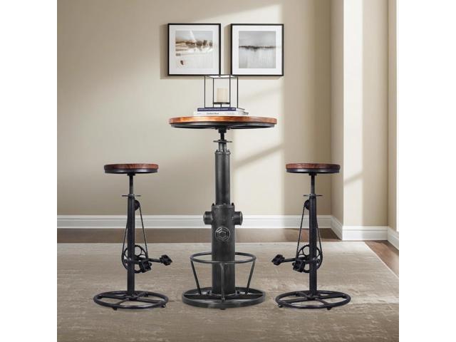 Set of 2 Industrial Bar Stool-Swivel Vintage Coffee Kitchen Dining Island Chair-Bike Pedal Footrest-Extra Tall Pub Height Adjustable 29-37'