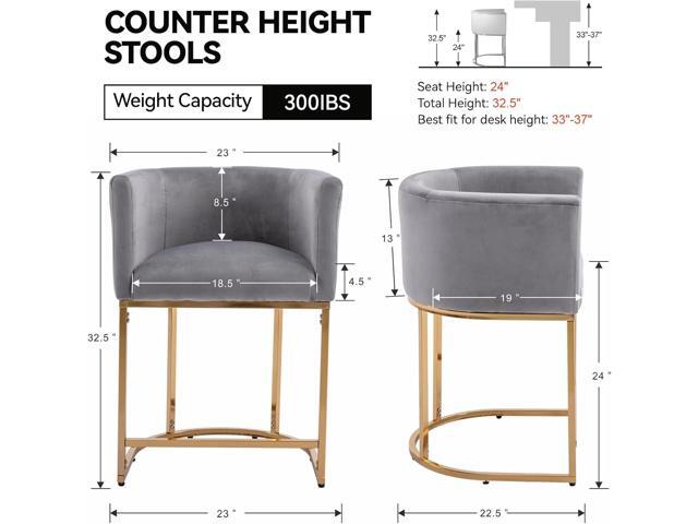 Contemporary Grey Velvet Bar Stools Set of 3, 24' Upholstered Fabric Counter Height Barstools Kitchen Counter Island Stools with Screwed Together...