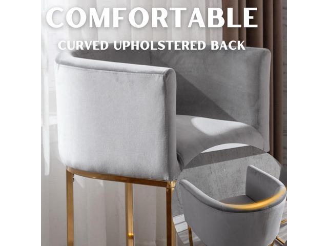 Contemporary Grey Velvet Bar Stools Set of 3, 24' Upholstered Fabric Counter Height Barstools Kitchen Counter Island Stools with Screwed Together...