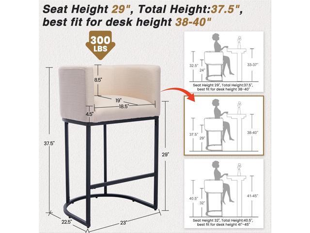 HNY Modern Counter Height Linen Fabric Cream Upholstered Counter Stool, 29 Inch Kitchen Island Stool with Black Tubular Frame
