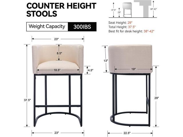 Contemporary Cream Linen Bar Stools Set of 3, 29' Upholstered Fabric Counter Height Barstools Kitchen Counter Island Stools with Black Metal Base
