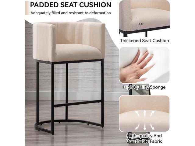 Contemporary Cream Linen Bar Stools Set of 3, 29' Upholstered Fabric Counter Height Barstools Kitchen Counter Island Stools with Black Metal Base
