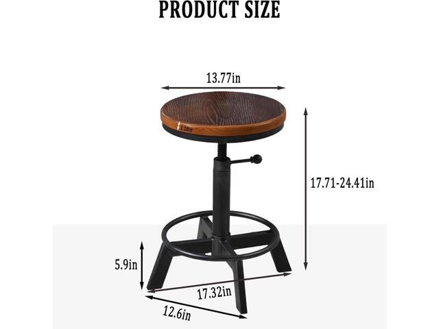 Set of 2-Industrial Bar Stool-Rustic Counter Height Chairs for Kitchen Island-Farmhouse Swivel Wooden Seat- Adjustable 17.7-24inch