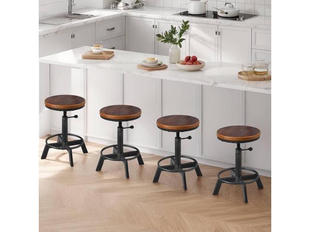 Set of 2-Industrial Bar Stool-Rustic Counter Height Chairs for Kitchen Island-Farmhouse Swivel Wooden Seat- Adjustable 17.7-24inch