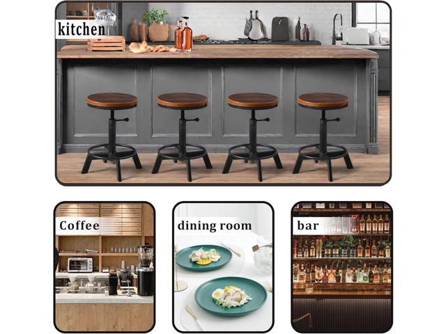 Set of 2-Industrial Bar Stool-Rustic Counter Height Chairs for Kitchen Island-Farmhouse Swivel Wooden Seat- Adjustable 17.7-24inch