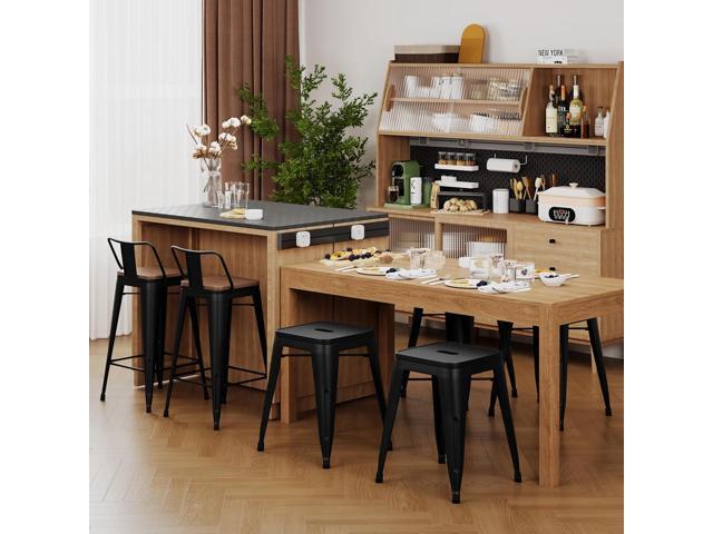 Changjie Furniture 18 Inch Stools Backless Industrial Metal Bar Stool Short Stackable Classroom Stools Metal Dining Chairs (18 inch, Matte Black)