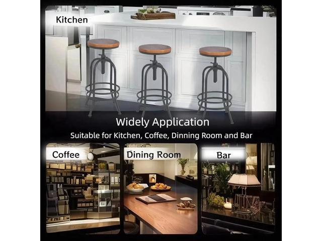 Set of 2-Industrial Bar Stool-Retro 26-32.3inch Swivel Stools-Extra Tall Kitchen Chair-Bar Counter Height Adjustable-Fully Welded (Black 2PCS)