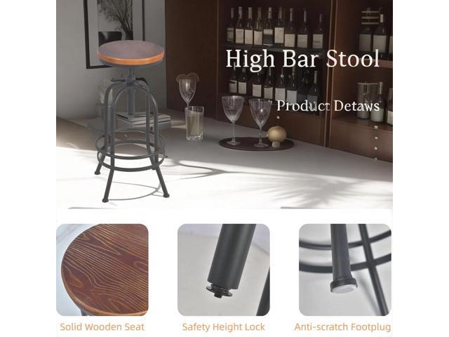 Set of 2-Industrial Bar Stool-Retro 26-32.3inch Swivel Stools-Extra Tall Kitchen Chair-Bar Counter Height Adjustable-Fully Welded (Black 2PCS)