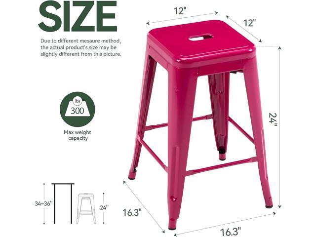 Vogue Furniture Direct 24 Inch Metal Bar Stools, Backless Counter Height Barstools, Indoor Outdoor Stackable Stools with Square Seat, Set of 2 (Hot...