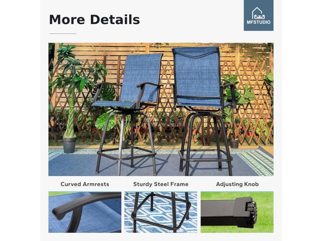 MFSTUDIO Outdoor Bar Stools Set of 4, Swivel Bar Height Patio Chairs Outdoor Barstools High Top Patio Swivel Bar Chairs, Breathable Textilene, Navy...