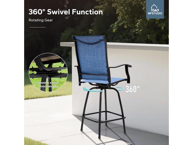 MFSTUDIO Outdoor Bar Stools Set of 4, Swivel Bar Height Patio Chairs Outdoor Barstools High Top Patio Swivel Bar Chairs, Breathable Textilene, Navy...