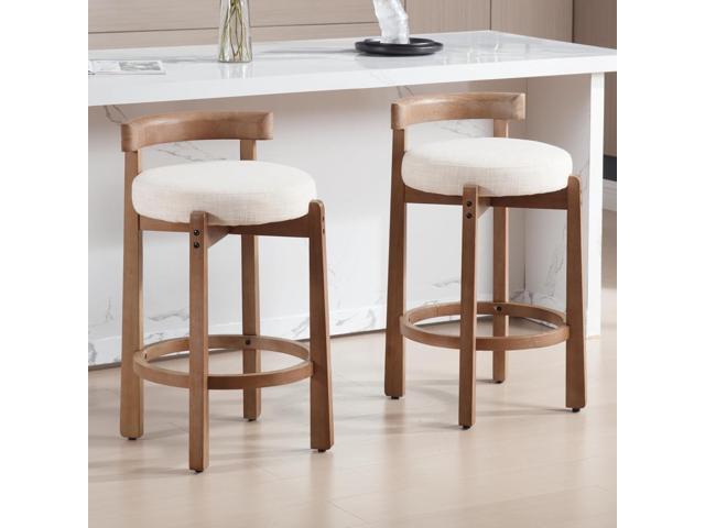 HEAH-YO Mid Century Modern Bar Stools Set of 4, 26.5' Counter Stools with Back, Linen Upholstered Barstools with Solid Wood Legs Bar Chairs for...