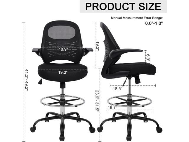 HYLONE Drafting Chair Tall Office Chair with Flip-Up Armrests Ergonomic Computer Chair with Lumbar Support Adjustable Footrest Ring Mesh Standing...