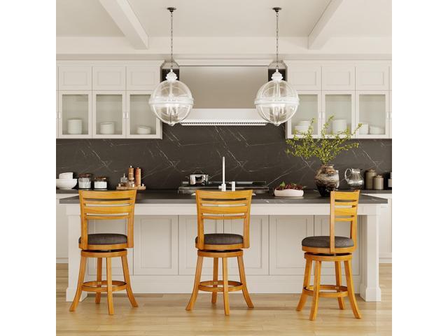 DTY Indoor Living Granby Counter Height Bar Stools - 24 Inch Swivel Bar Stools with Backs - Natural Finish and Charcoal Fabric Seat - Solid Wood...