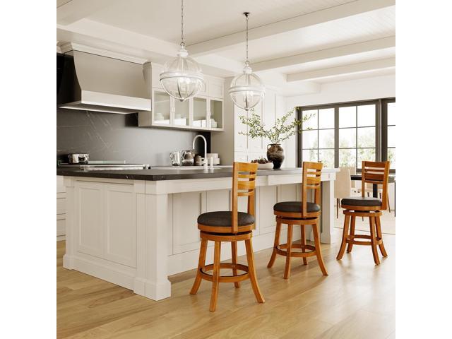DTY Indoor Living Granby Counter Height Bar Stools - 24 Inch Swivel Bar Stools with Backs - Natural Finish and Charcoal Fabric Seat - Solid Wood...
