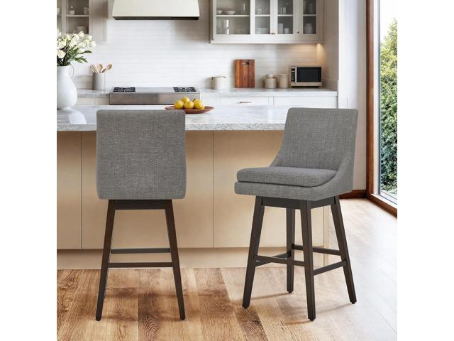 CHITA Bar Height Swivel Barstool with Back Set of 2, FSC Certified Upholstered Bar Stool, 30.7' H Seat Height, Fabric in Fog